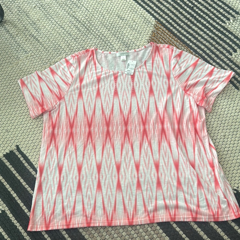 CJ BANKS Pink and White Geometric Pattern Top NEW WITH TAGS 2X